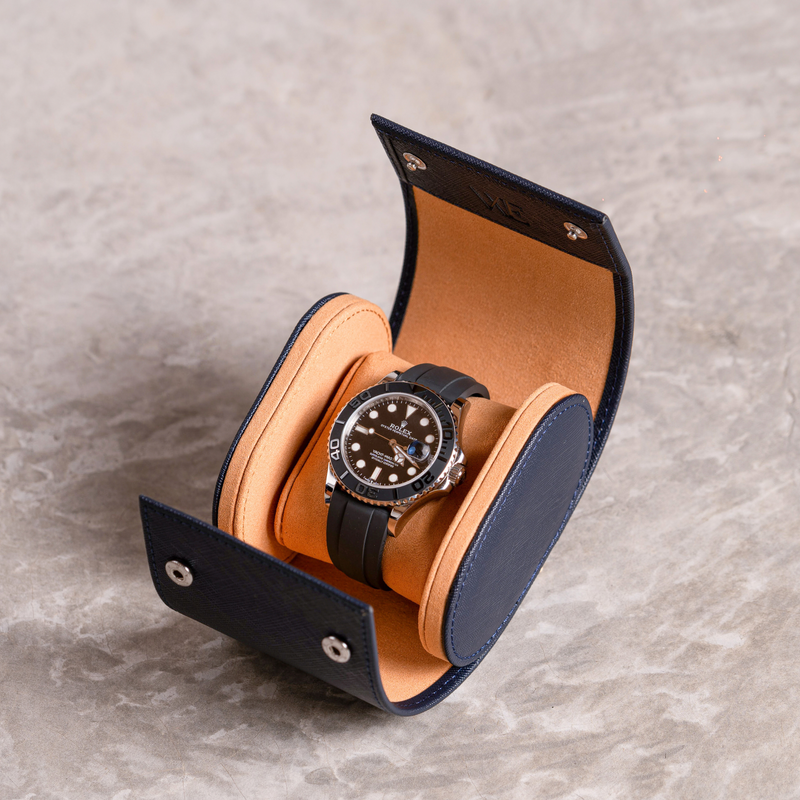 Blue Saffiano Watch Roll - One Watch