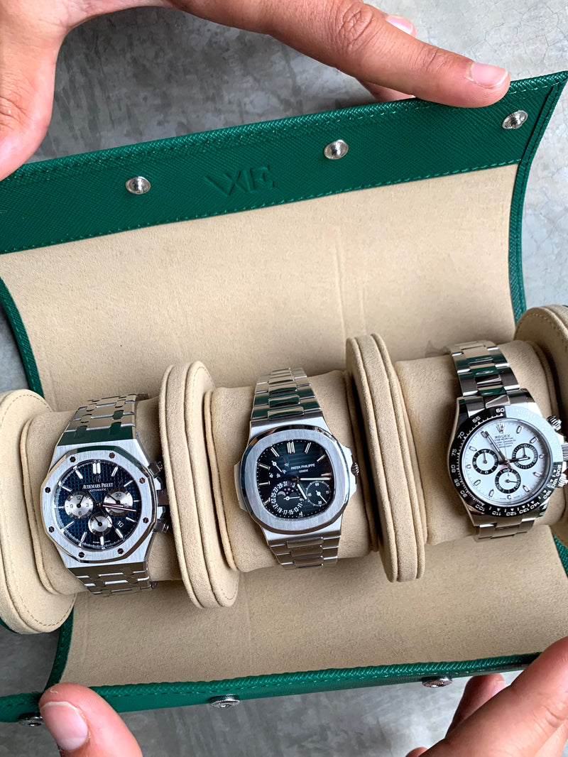 Green Saffiano Watch Roll - Three Watches