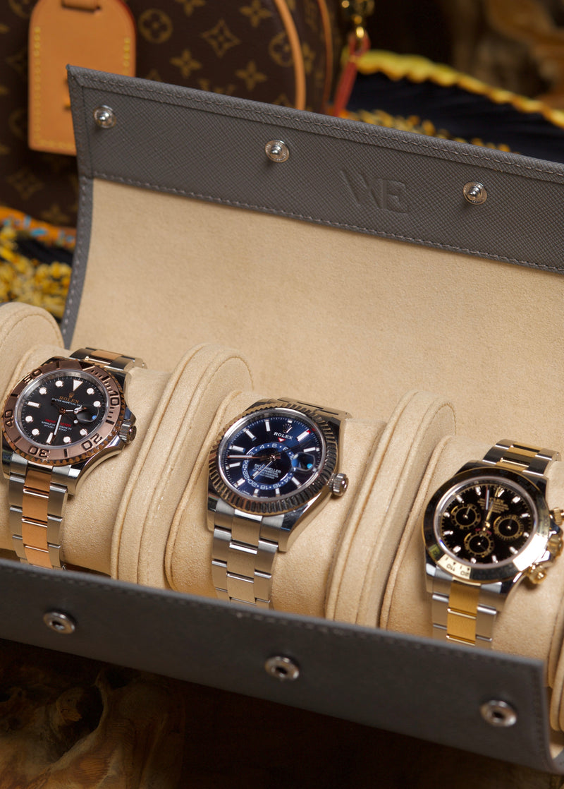 Grey Saffiano Watch Roll - Three Watches