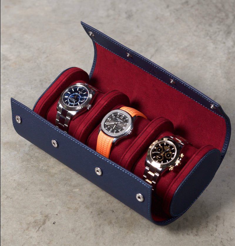 Blue Granate Saffiano Watch Roll - Three Watches – WATCH ESSENTIA