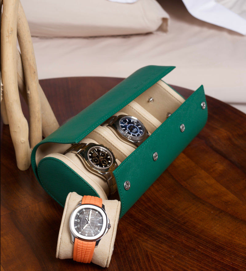 Green Saffiano Watch Roll - Three Watches – WATCH ESSENTIA