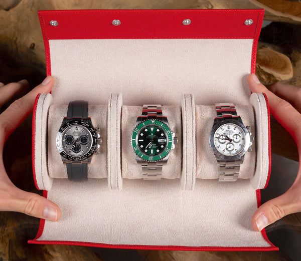 Green Saffiano Watch Roll - Three Watches – WATCH ESSENTIA